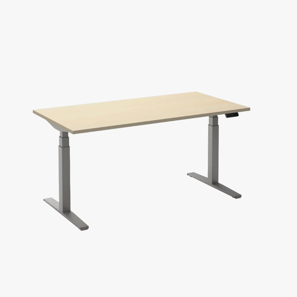 Breed elektrisch zit-sta bureau met aluminium frame, geschikt als duo werkplek