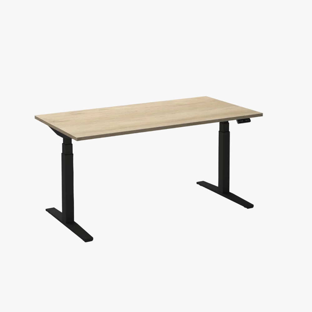 Elektrisch zit-sta bureau met zwart frame en eiken blad